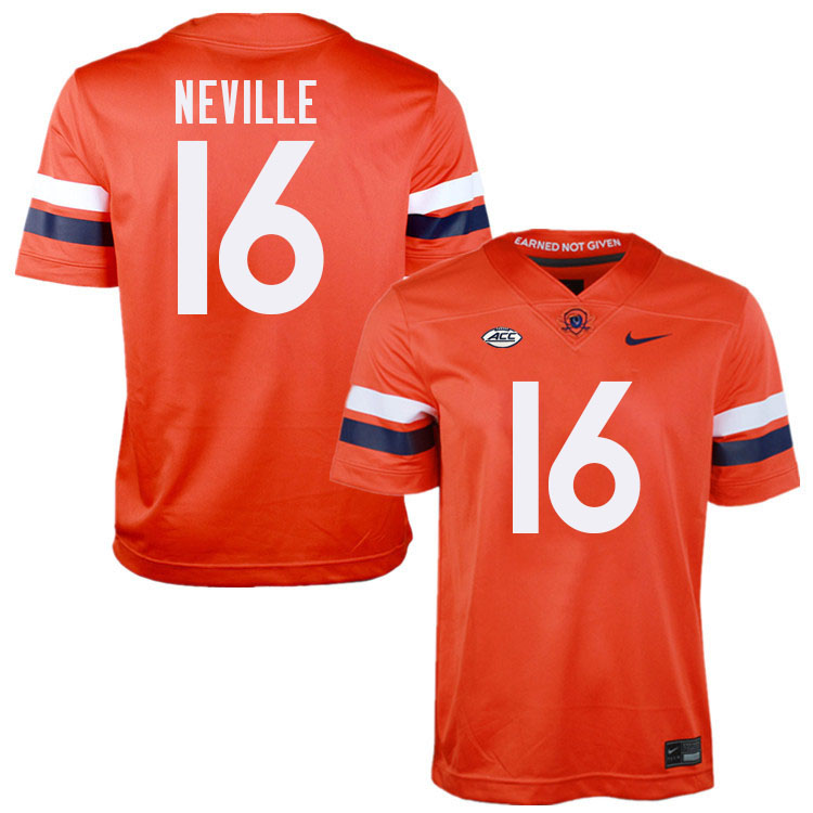 Virginia Cavaliers #16 Tyler Neville College Football Jerseys Stitched-Orange